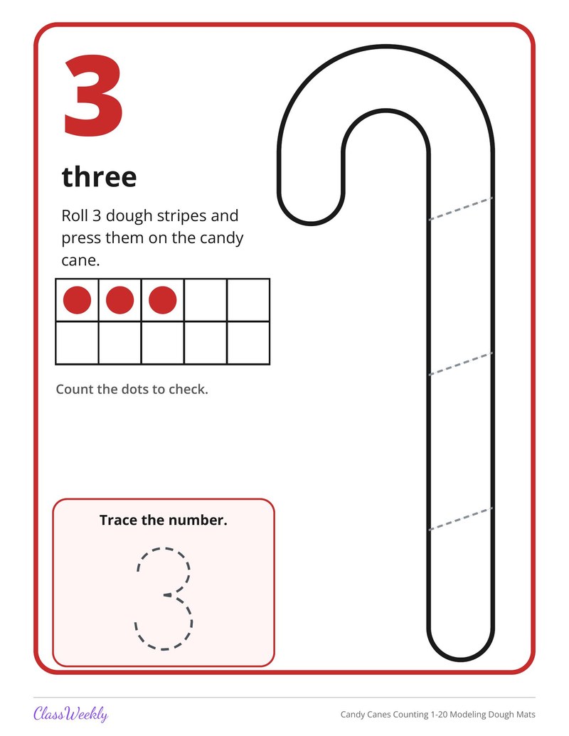 Candy Canes Counting 1-20 Modeling Dough Mats - Page 4