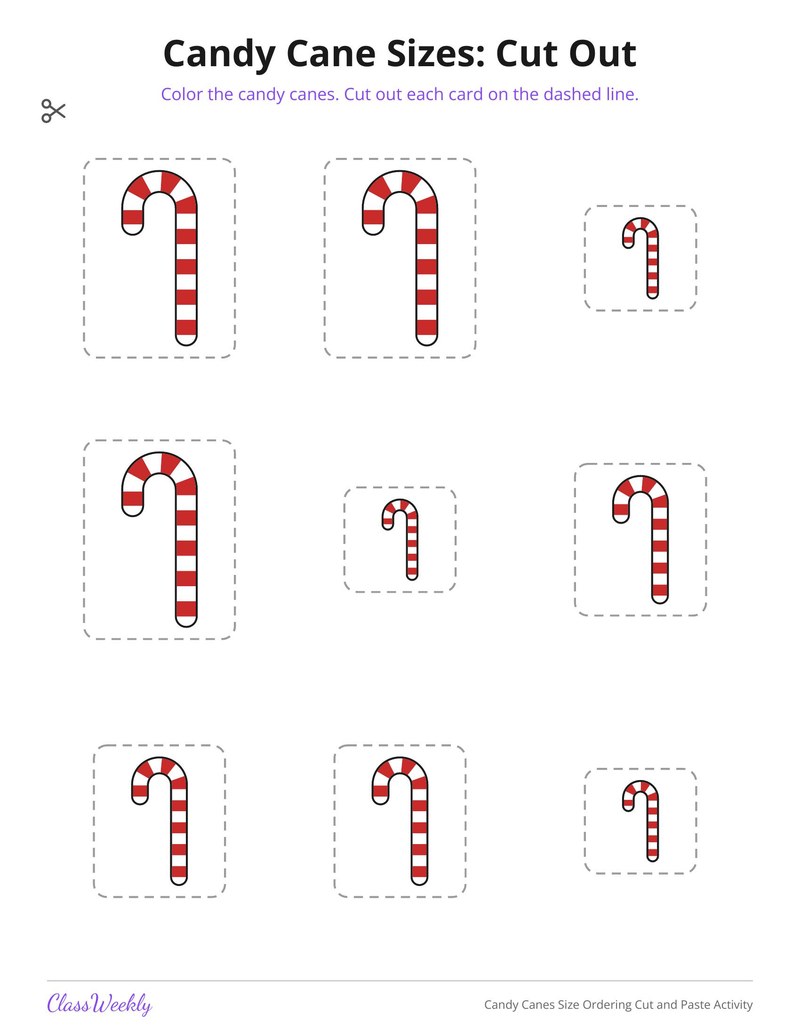 Candy Canes Size Ordering Cut and Paste Activity - Page 2