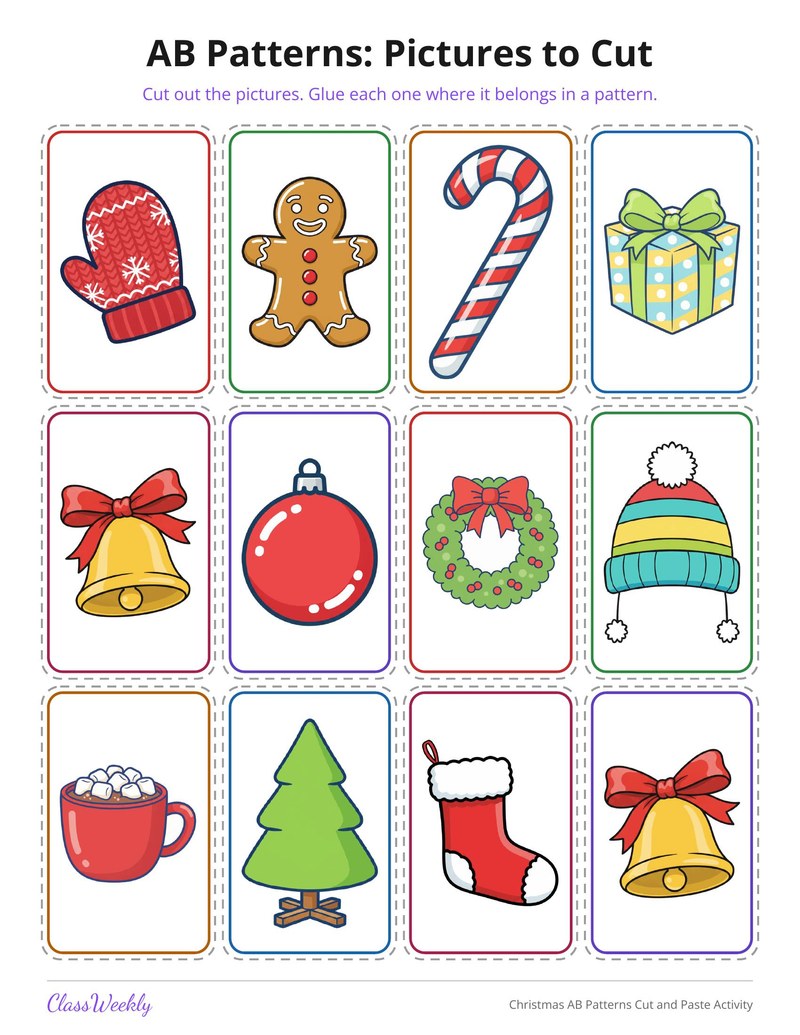 Christmas AB Patterns Cut and Paste Activity - Page 2