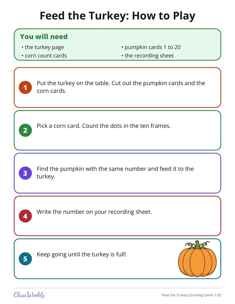 Feed the Turkey Counting Game 1-20 - Page 2