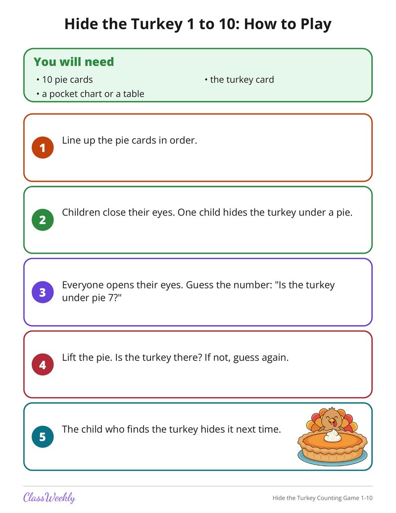 Hide the Turkey Counting Game 1-10 - Page 2