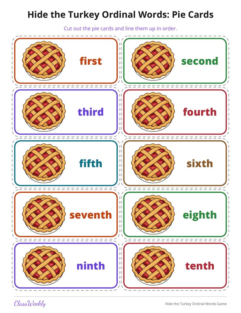 Hide the Turkey Ordinal Words Game - Page 3