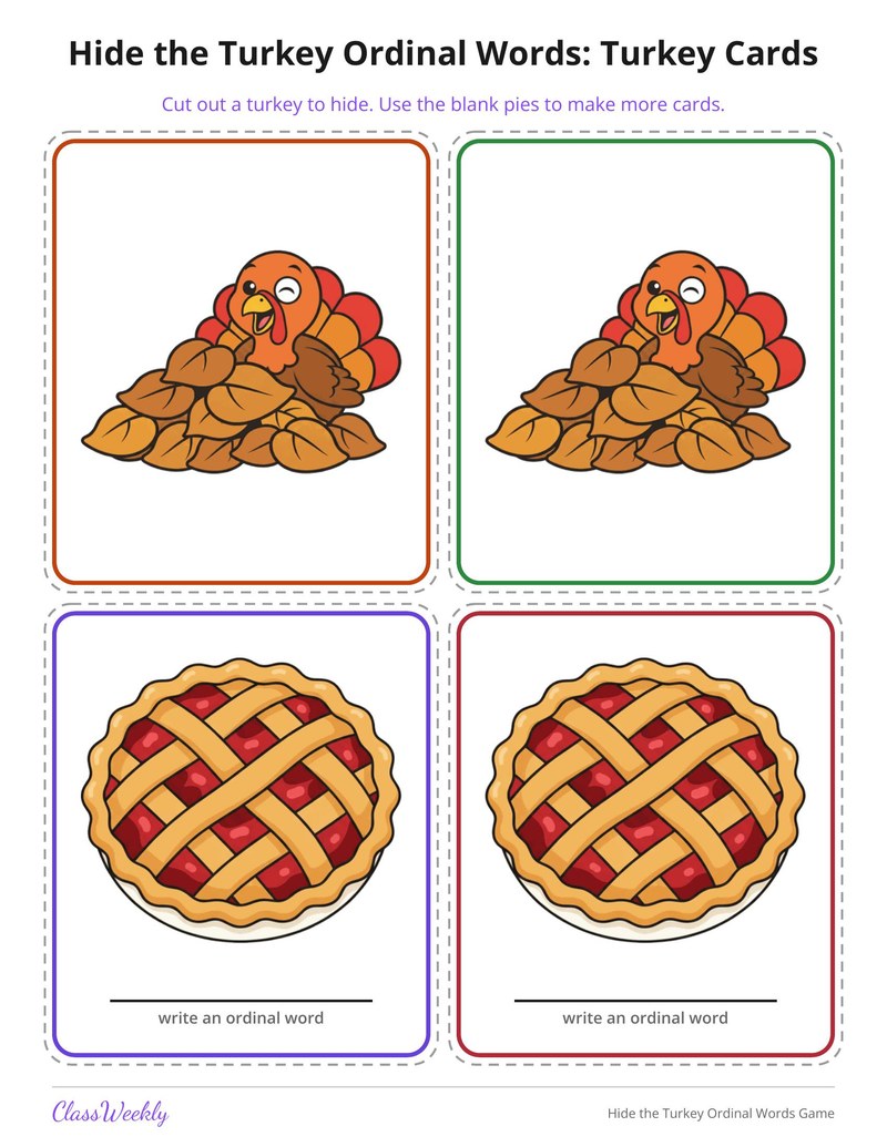 Hide the Turkey Ordinal Words Game - Page 4