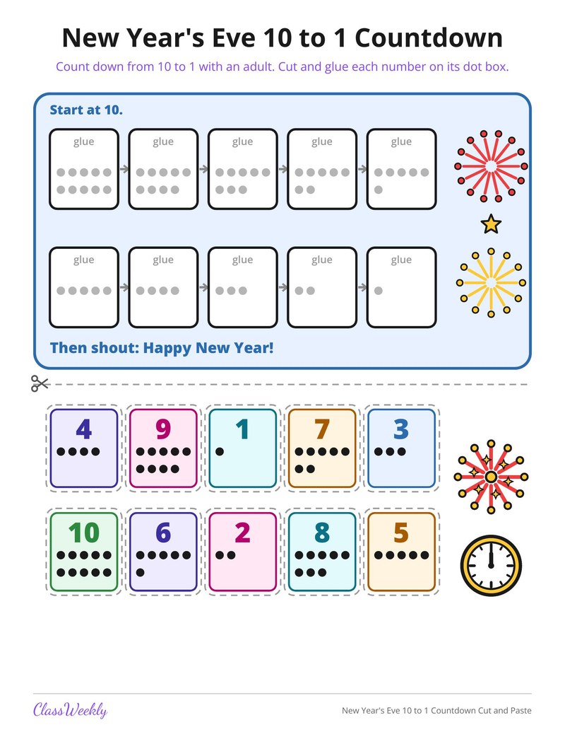 New Year's Eve 10 to 1 Countdown Cut and Paste