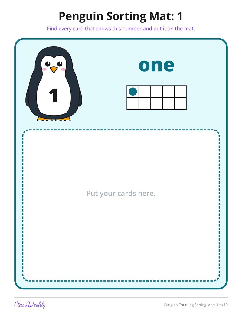 Penguin Counting Sorting Mats 1 to 10 - Page 2