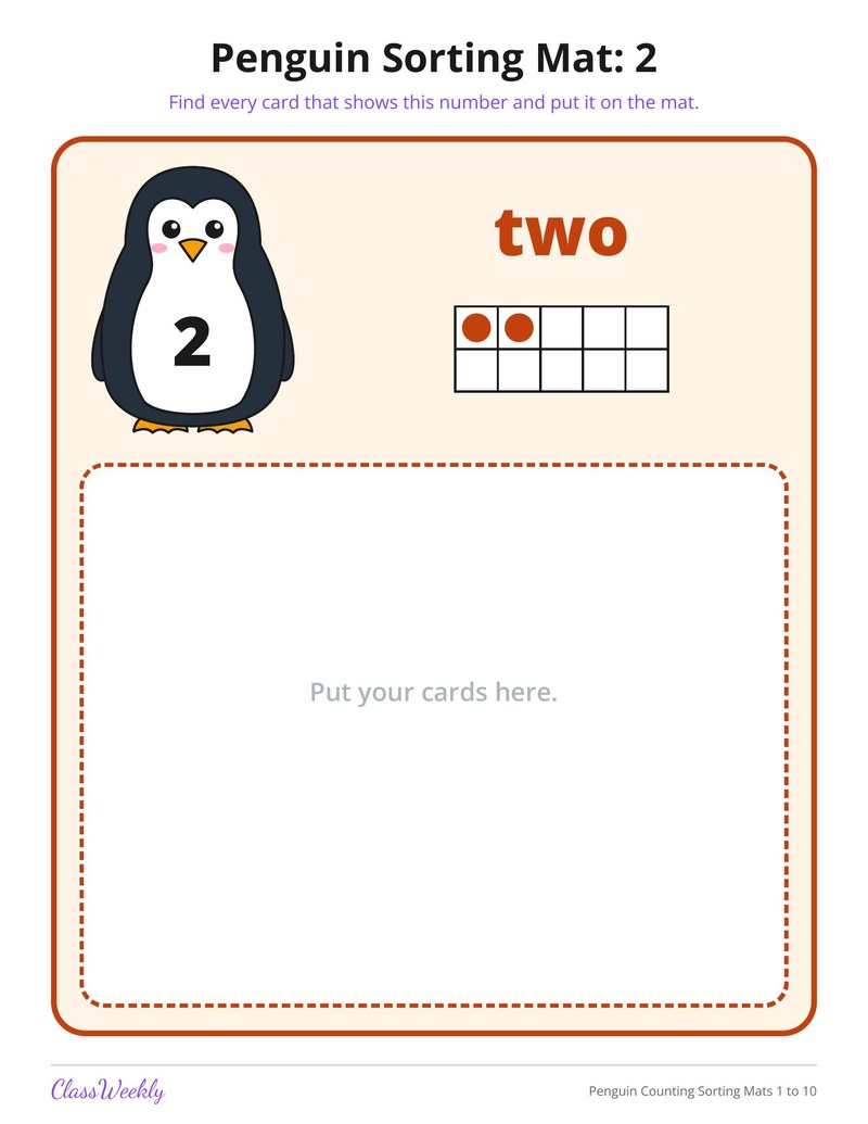 Penguin Counting Sorting Mats 1 to 10 - Page 3