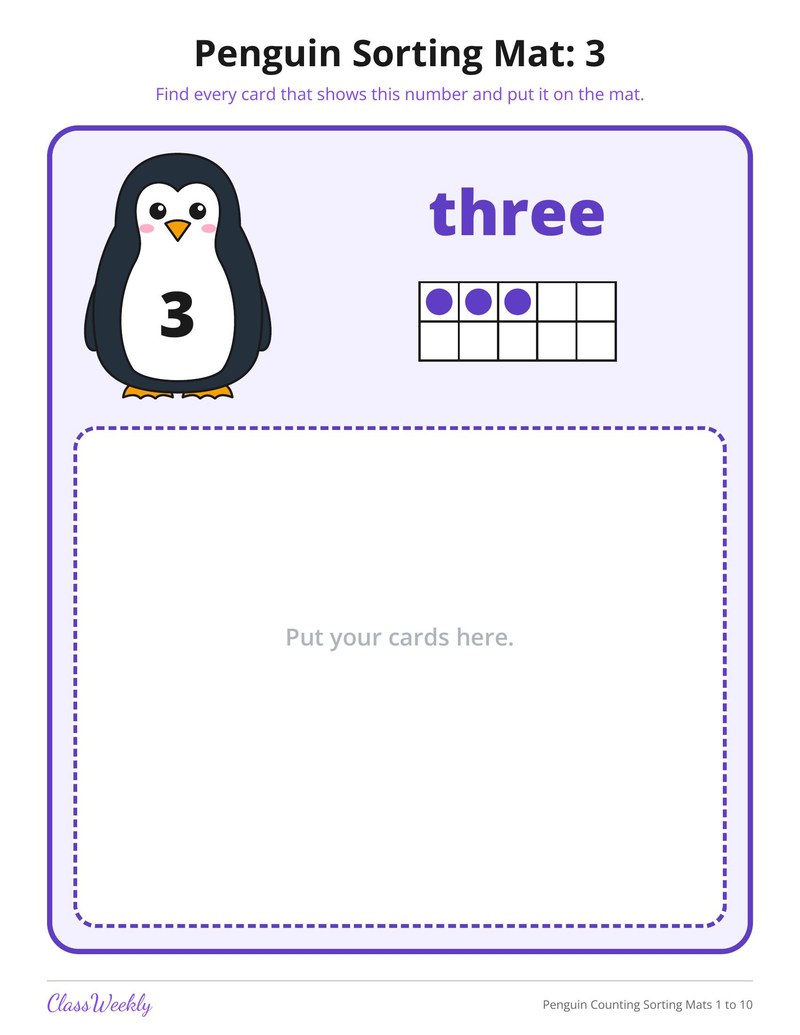Penguin Counting Sorting Mats 1 to 10 - Page 4
