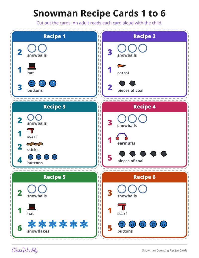 Snowman Counting Recipe Cards - Page 3