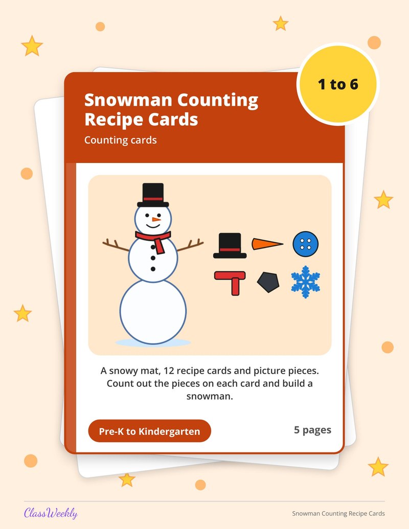 Snowman Counting Recipe Cards - Page 1