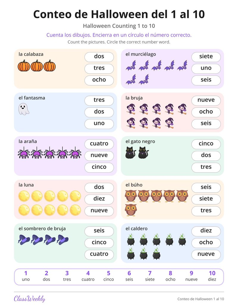 Spanish Halloween Counting 1 to 10 (Conteo de Halloween)