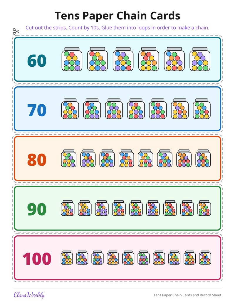 Tens Paper Chain Cards and Record Sheet - Page 3