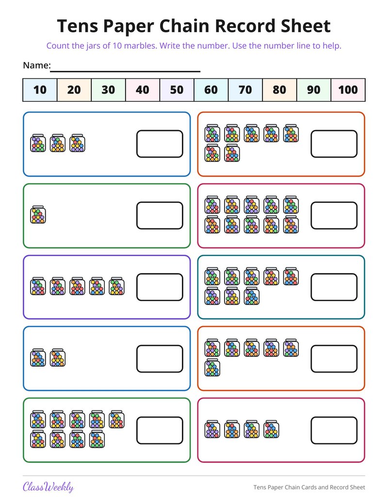 Tens Paper Chain Cards and Record Sheet - Page 4