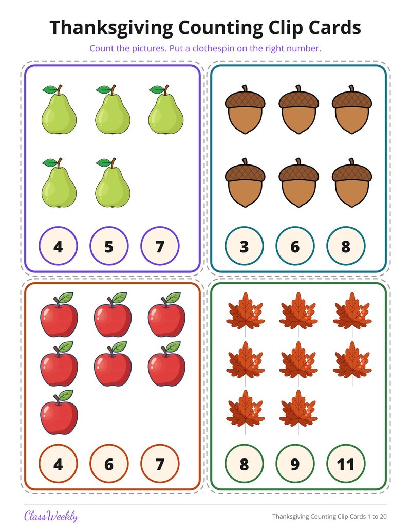 Thanksgiving Counting Clip Cards 1 to 20 - Page 3