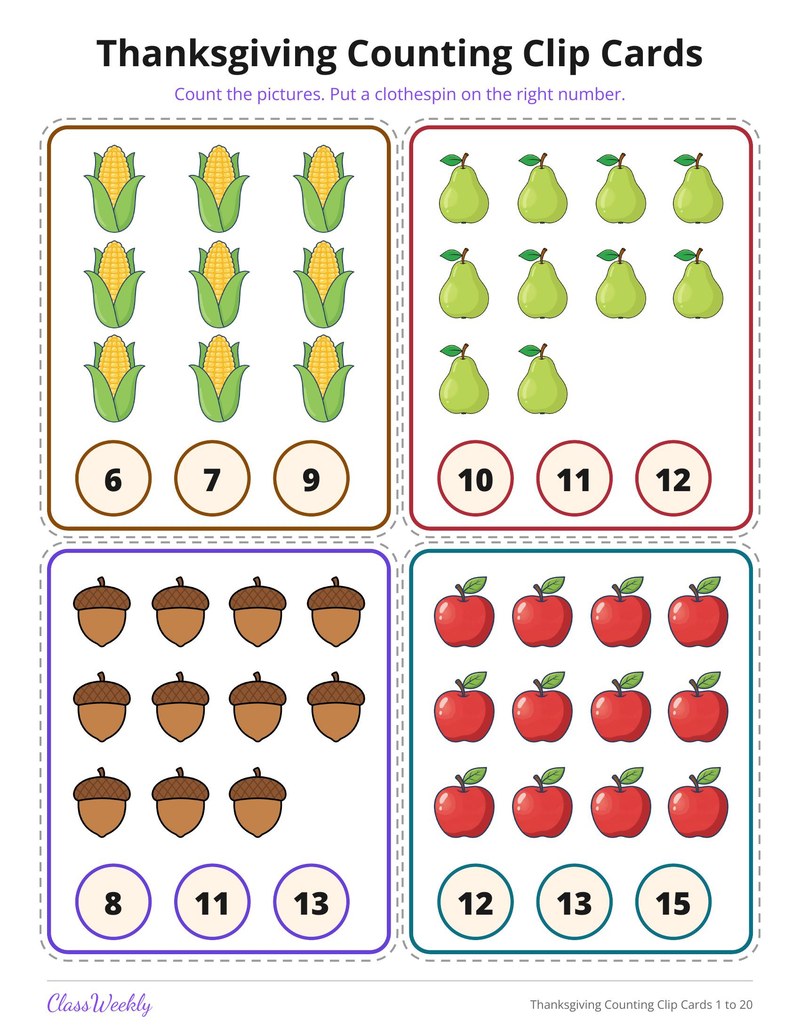 Thanksgiving Counting Clip Cards 1 to 20 - Page 4