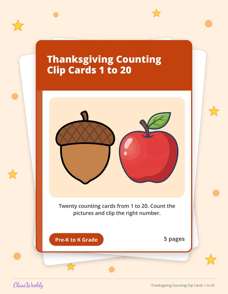 Thanksgiving Counting Clip Cards 1 to 20 - Page 1