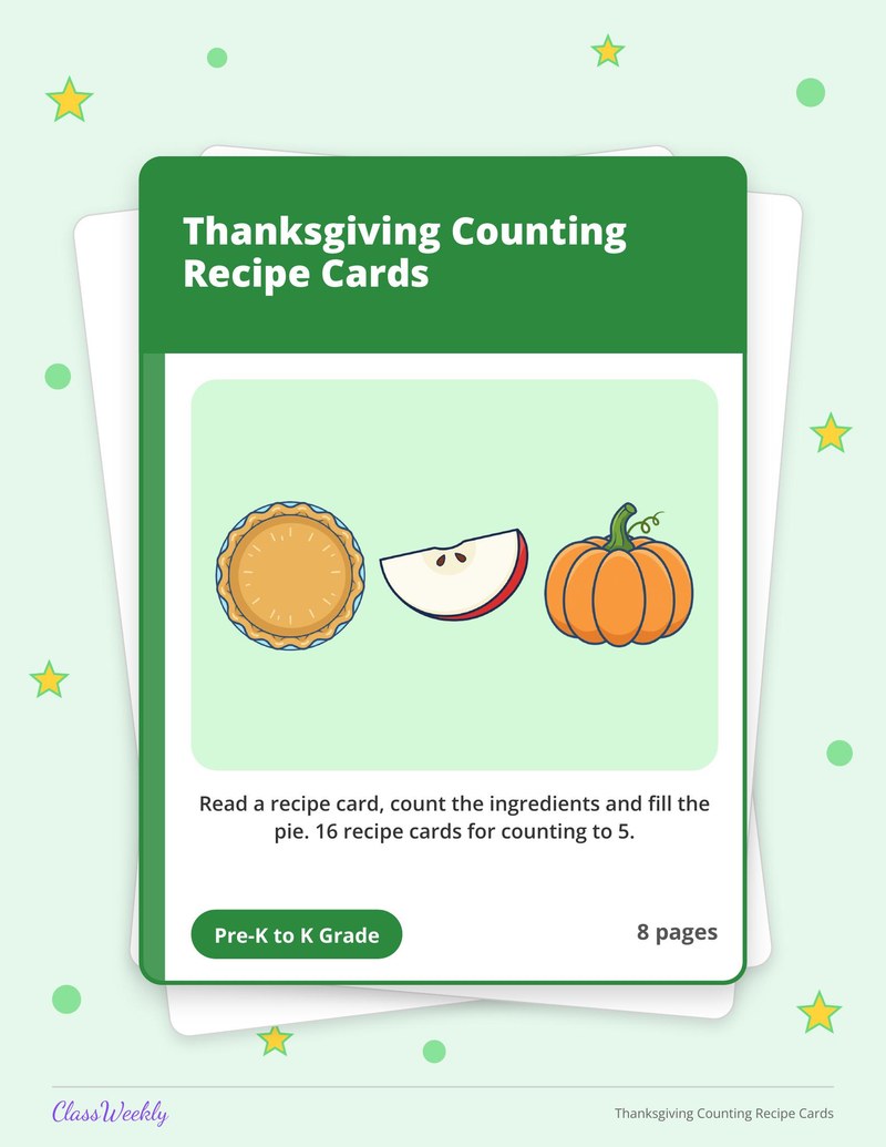 Thanksgiving Counting Recipe Cards - Page 1