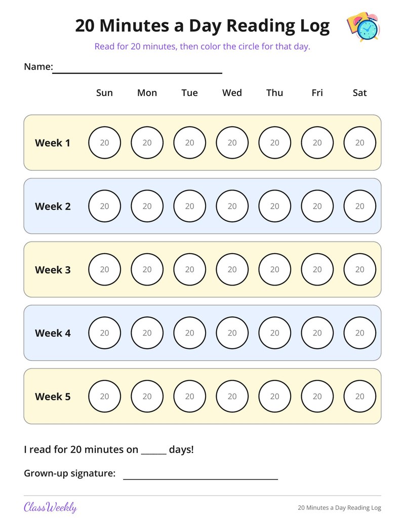20 Minutes a Day Reading Log