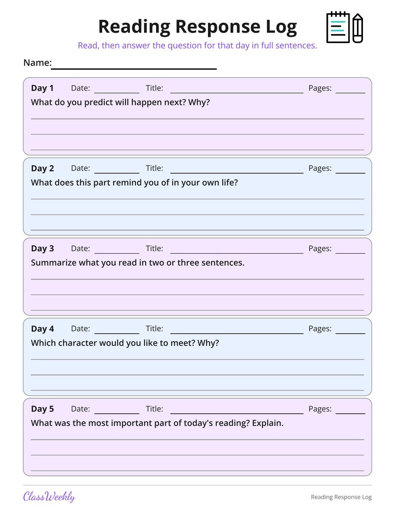 Reading Response Log