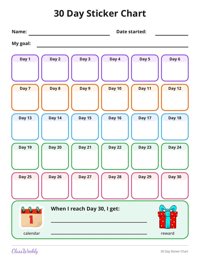 30 Day Sticker Chart