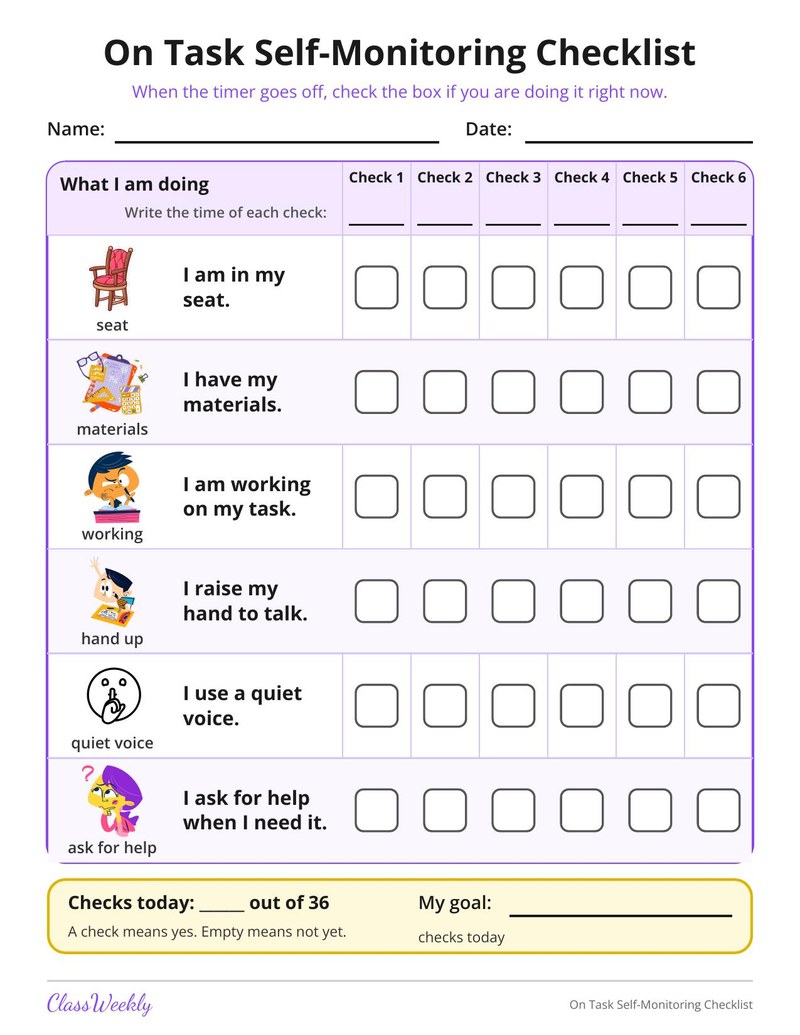On Task Self-Monitoring Checklist