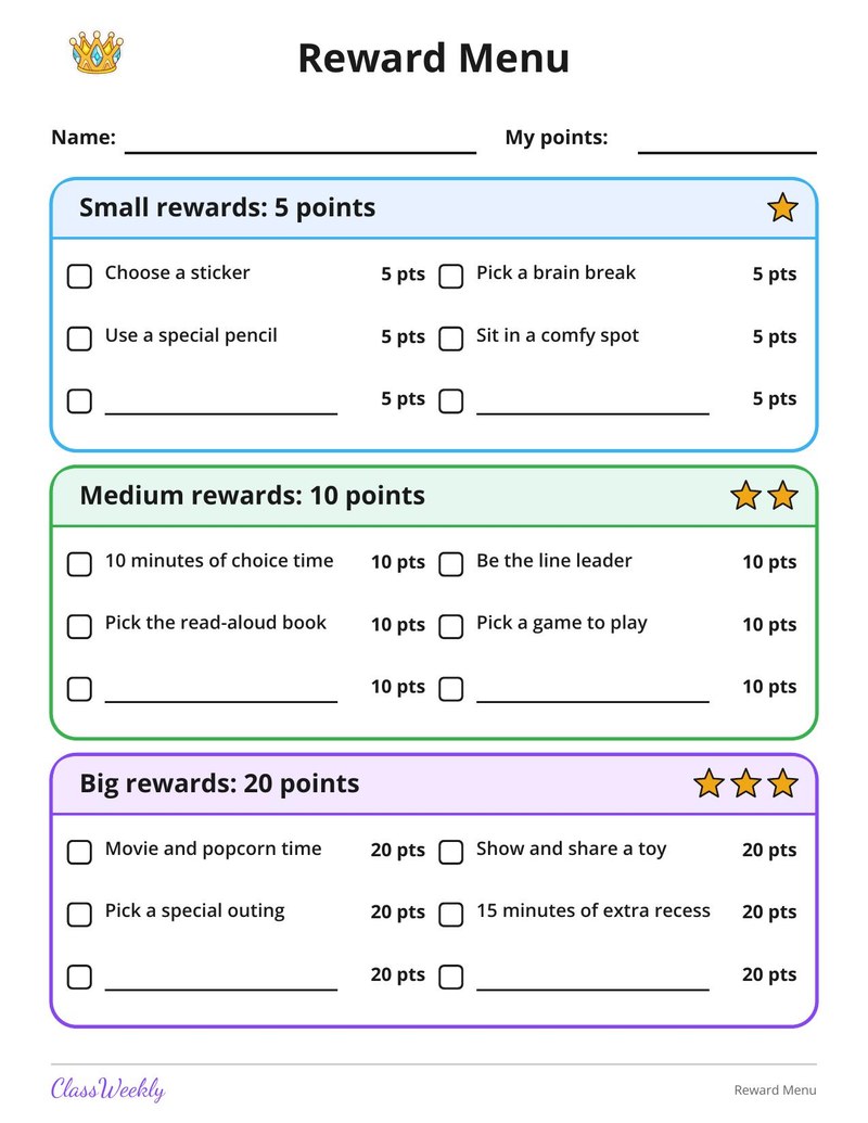 Reward Menu