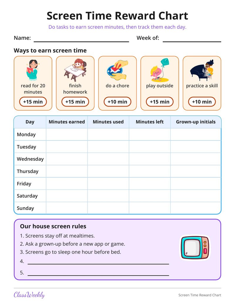 Screen Time Reward Chart