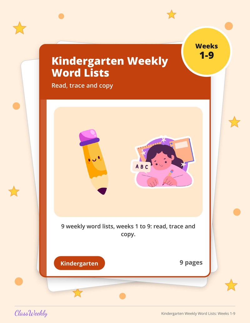 Kindergarten Weekly Word Lists: Weeks 1-9 - Page 1