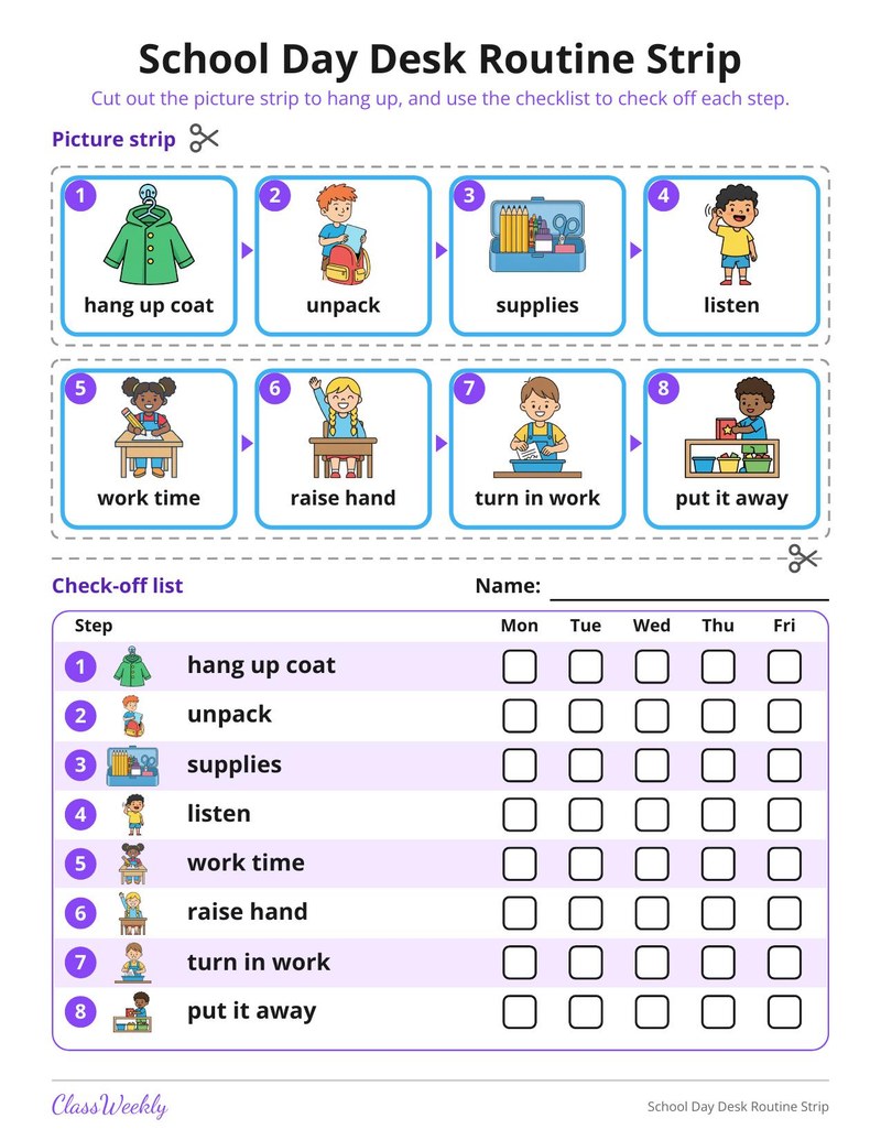 School Day Desk Routine Strip