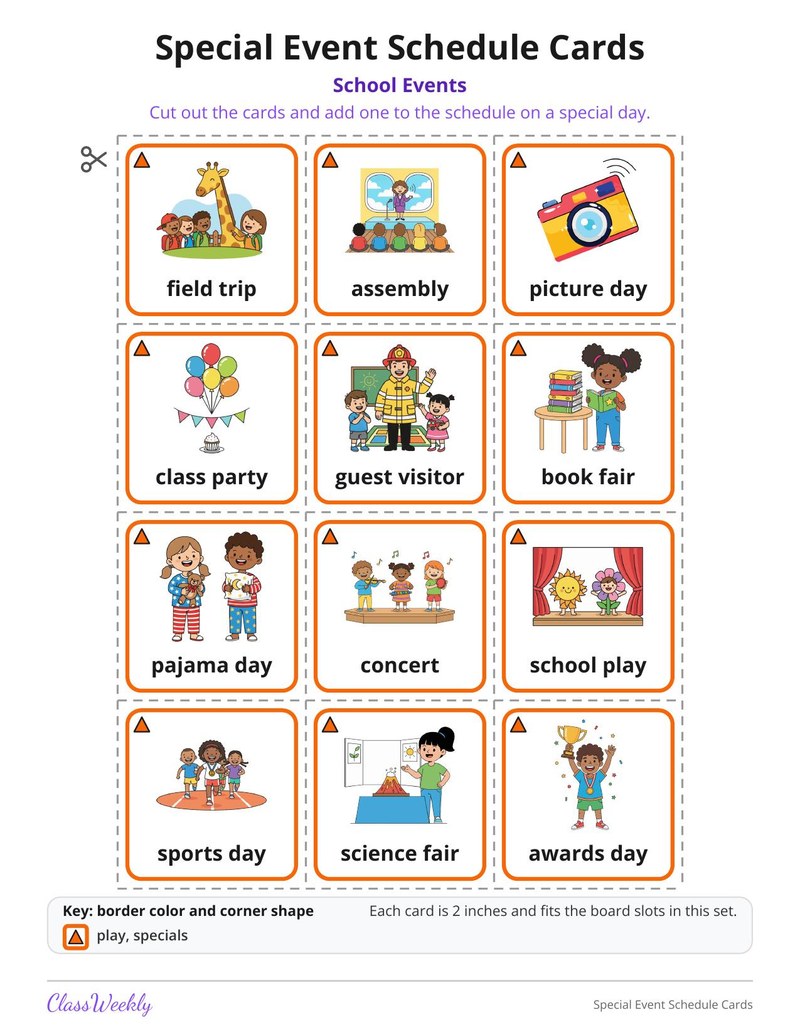 Special Event Schedule Cards - Page 1
