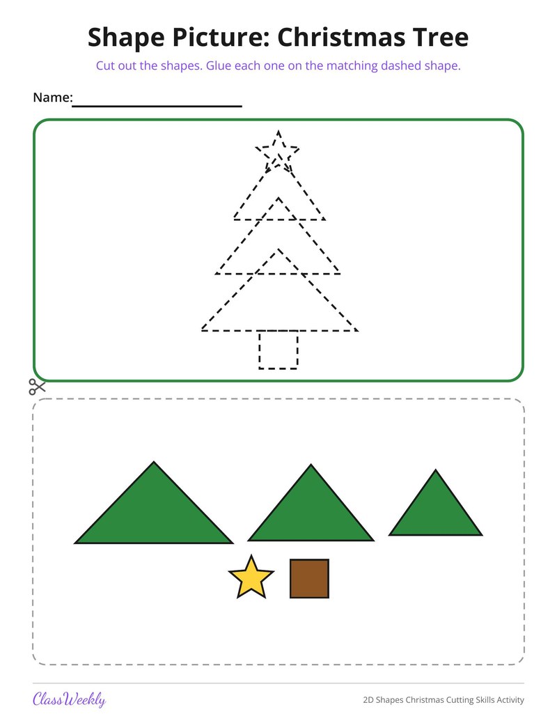 2D Shapes Christmas Cutting Skills Activity - Page 2