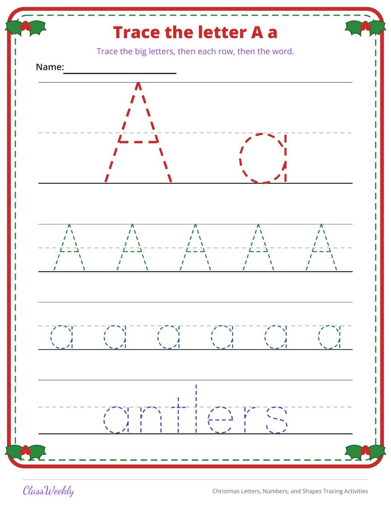 Christmas Letters, Numbers, and Shapes Tracing Activities - Page 2