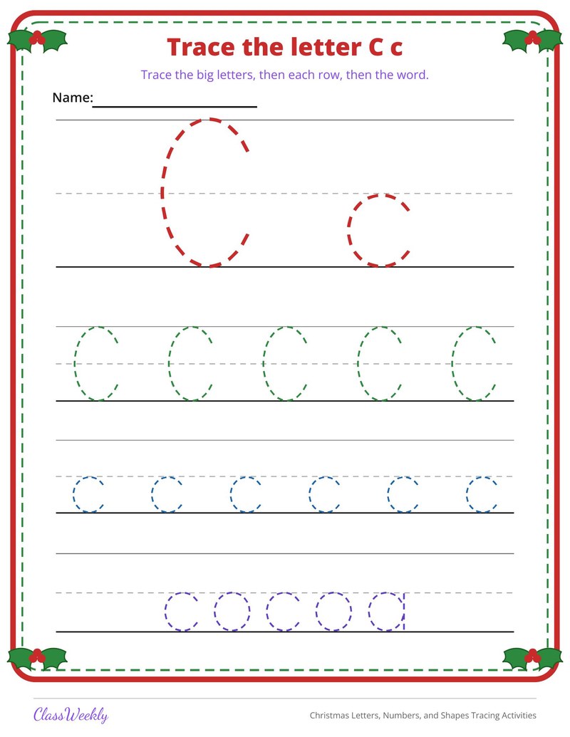 Christmas Letters, Numbers, and Shapes Tracing Activities - Page 4