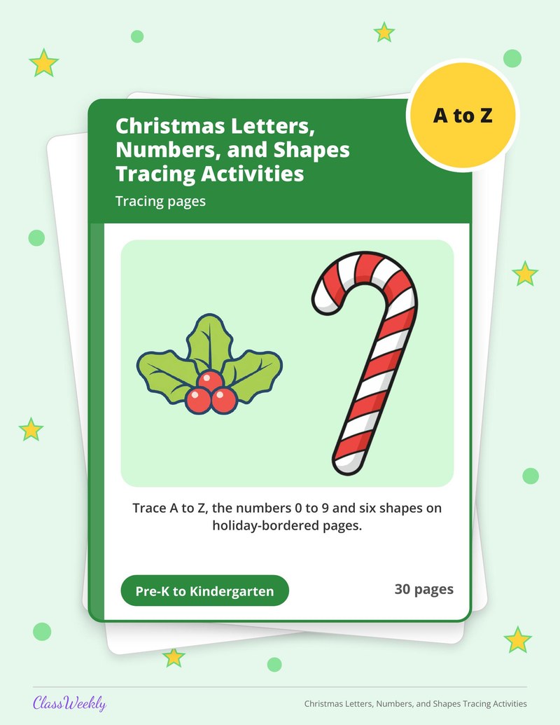 Christmas Letters, Numbers, and Shapes Tracing Activities - Page 1