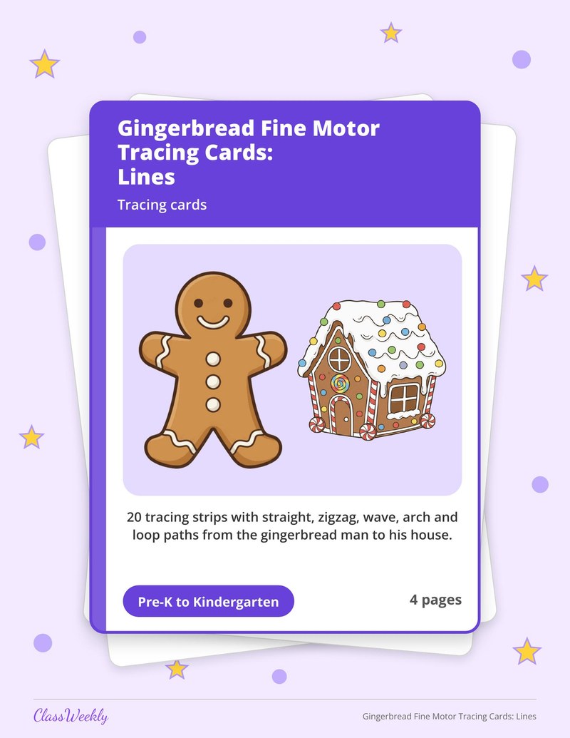 Gingerbread Fine Motor Tracing Cards: Lines - Page 1