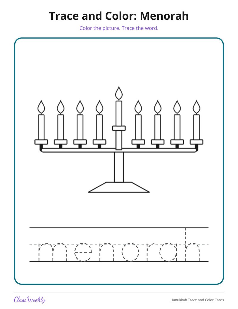 Hanukkah Trace and Color Cards - Page 2