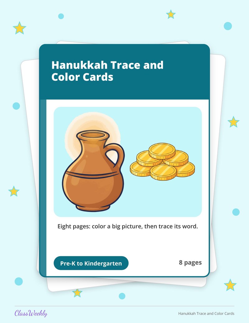 Hanukkah Trace and Color Cards - Page 1