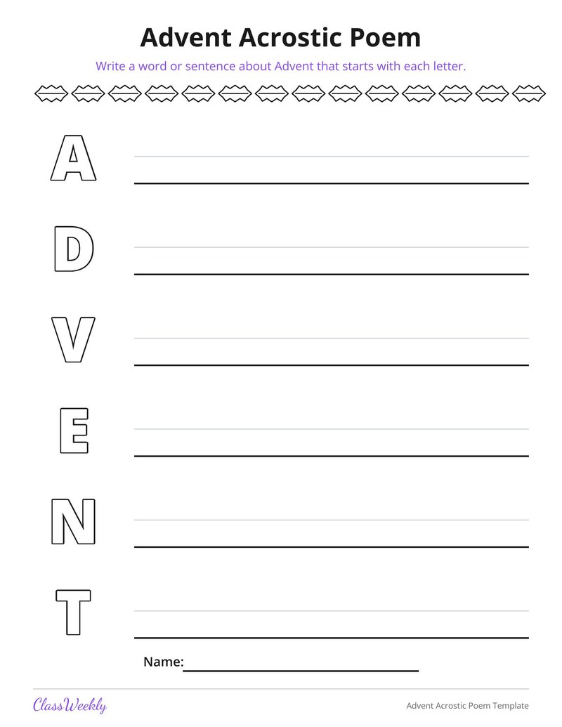 Advent Acrostic Poem Template