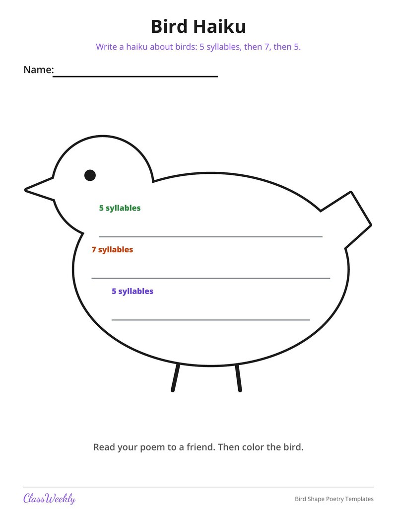Bird Shape Poetry Templates - Page 2