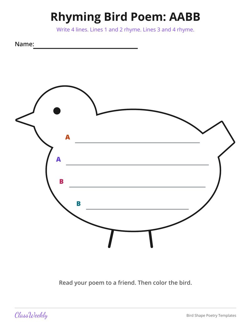 Bird Shape Poetry Templates - Page 3