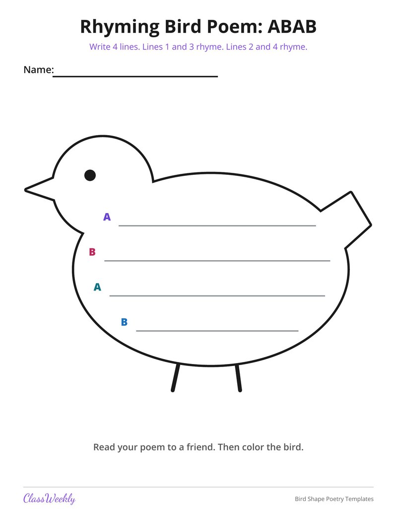 Bird Shape Poetry Templates - Page 4