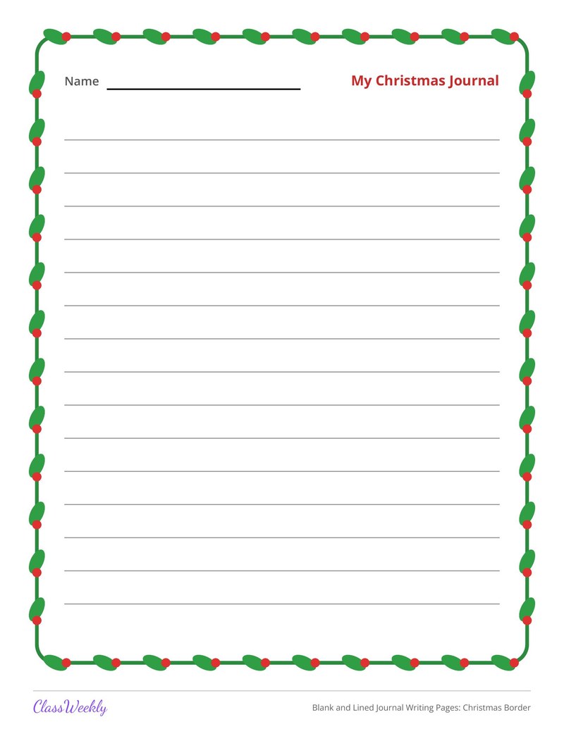 Blank and Lined Journal Writing Pages: Christmas Border - Page 2