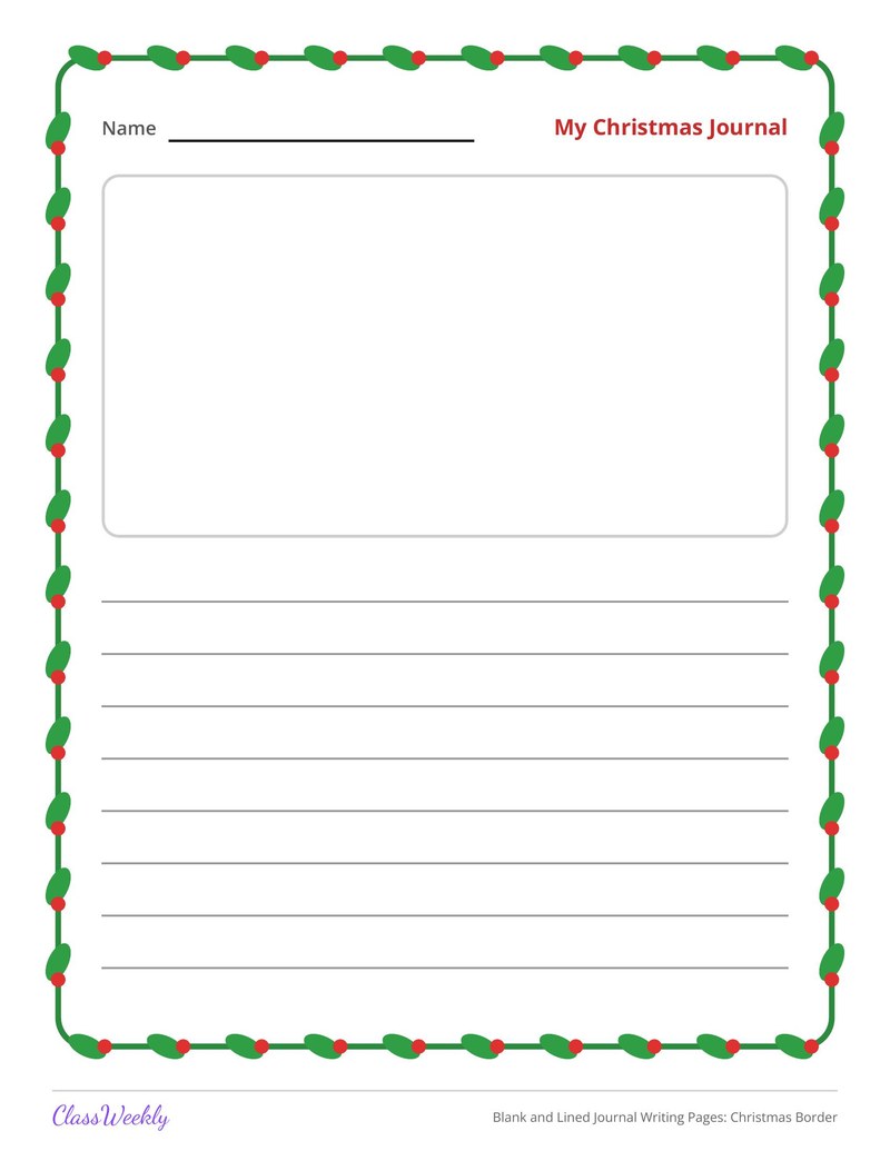 Blank and Lined Journal Writing Pages: Christmas Border - Page 3