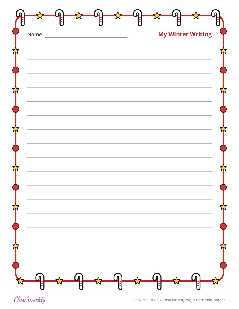 Blank and Lined Journal Writing Pages: Christmas Border - Page 4