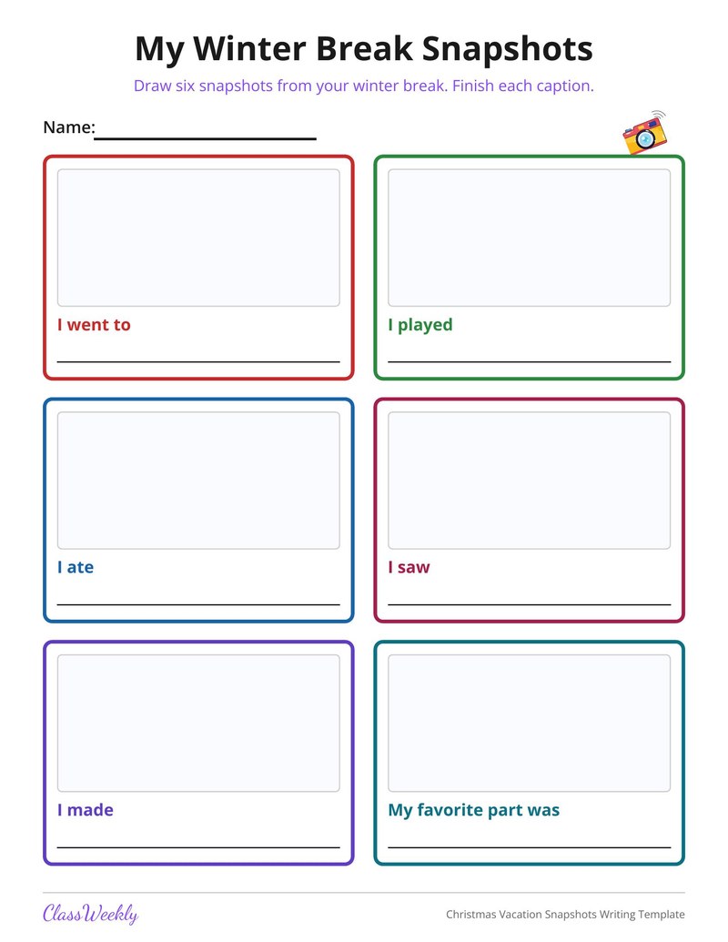 Christmas Vacation Snapshots Writing Template