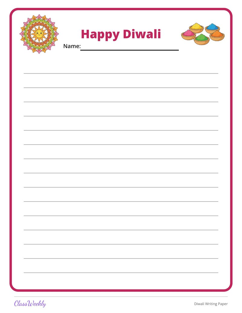 Write Drawing Printable Diwali Writing Paper (K-5)