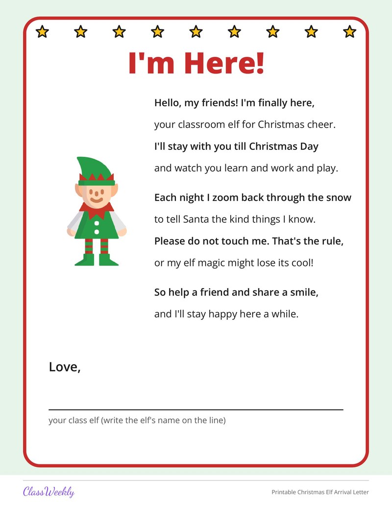 Printable Christmas Elf Arrival Letter - Page 1