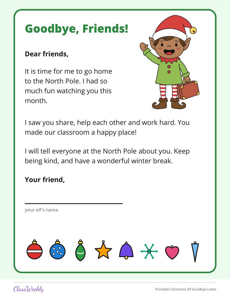 Printable Christmas Elf Goodbye Letter - Page 1