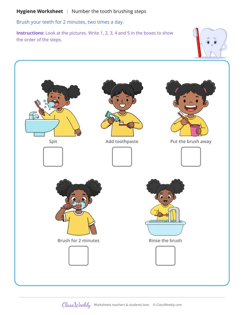 Tooth Brushing Steps, Number in Order