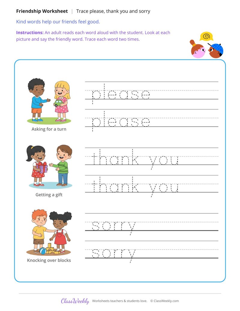 Trace the Friendly Words