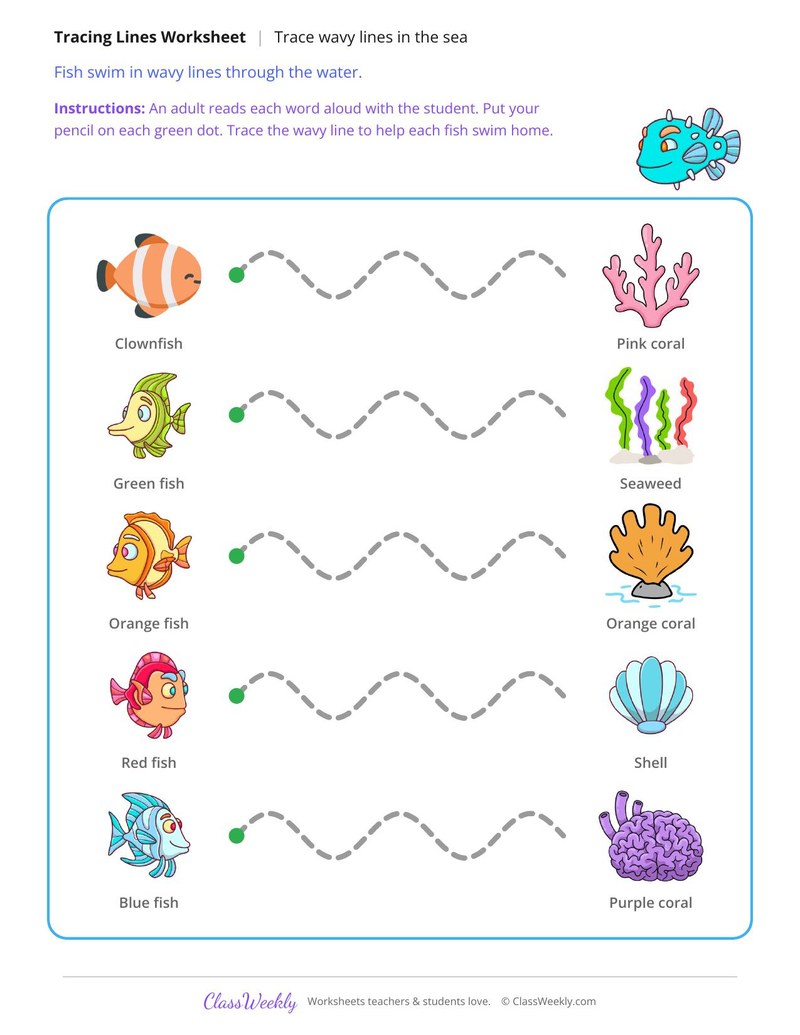 Trace the Wavy Lines, Fish Swim Home
